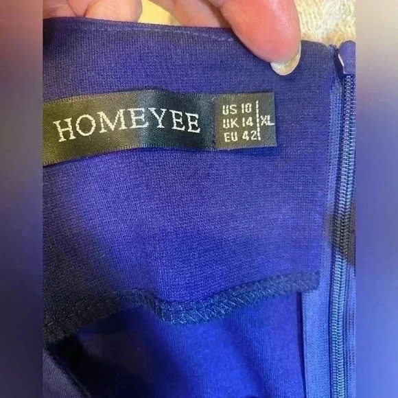 Homeyee women’s vintage pencil dress with geometric pattern in royal & navy blue - Picture 2 of 5